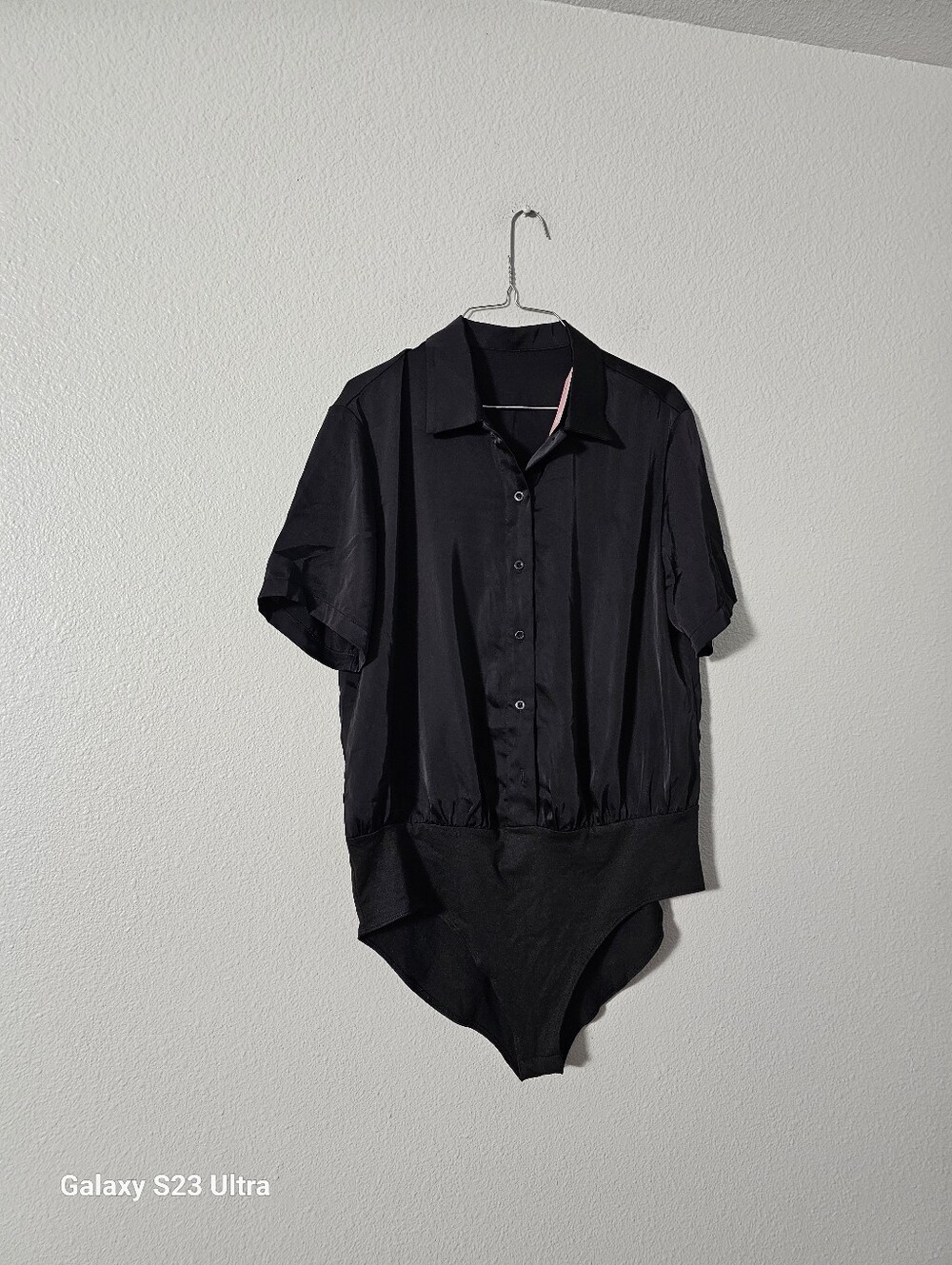 Black Button-Front Short Sleeve Bodysuit Sz XL